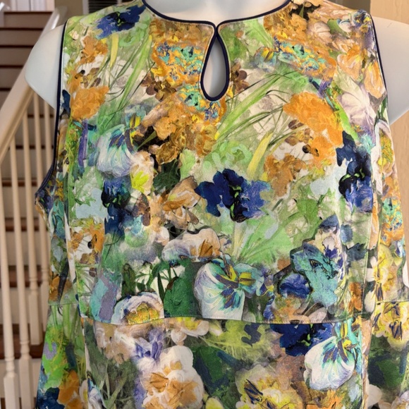 Lands End Sleeveless Pretty Dress Watercolor Floral Side Pockets 22W - Picture 2 of 4